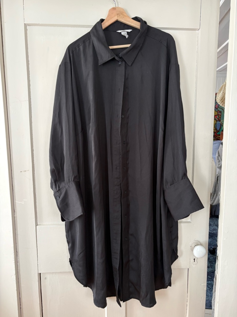 H&M black satiny long shirtdress